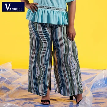 

Vangull Plus Size Women Pants 4XL Big Size Bohemian Trousers Geometric Print Side Split Flare Pant Female Pants 2019 New Spring