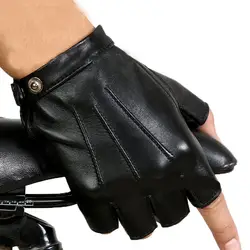 Мужские летние солнцезащитные тонкие дышащие перчатки для вождения на открытом воздухе из искусственной кожи с обрезанными пальцами
