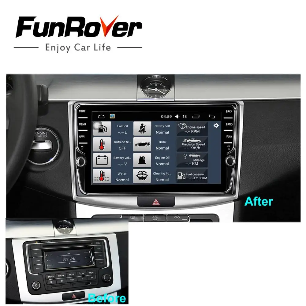 Excellent Funrover 9" Two Din Car Multimedia Player Android 8.0 car dvd for Passat B6 B7 CC Magotan Tiguan Touran Jetta with gps radio rds 1