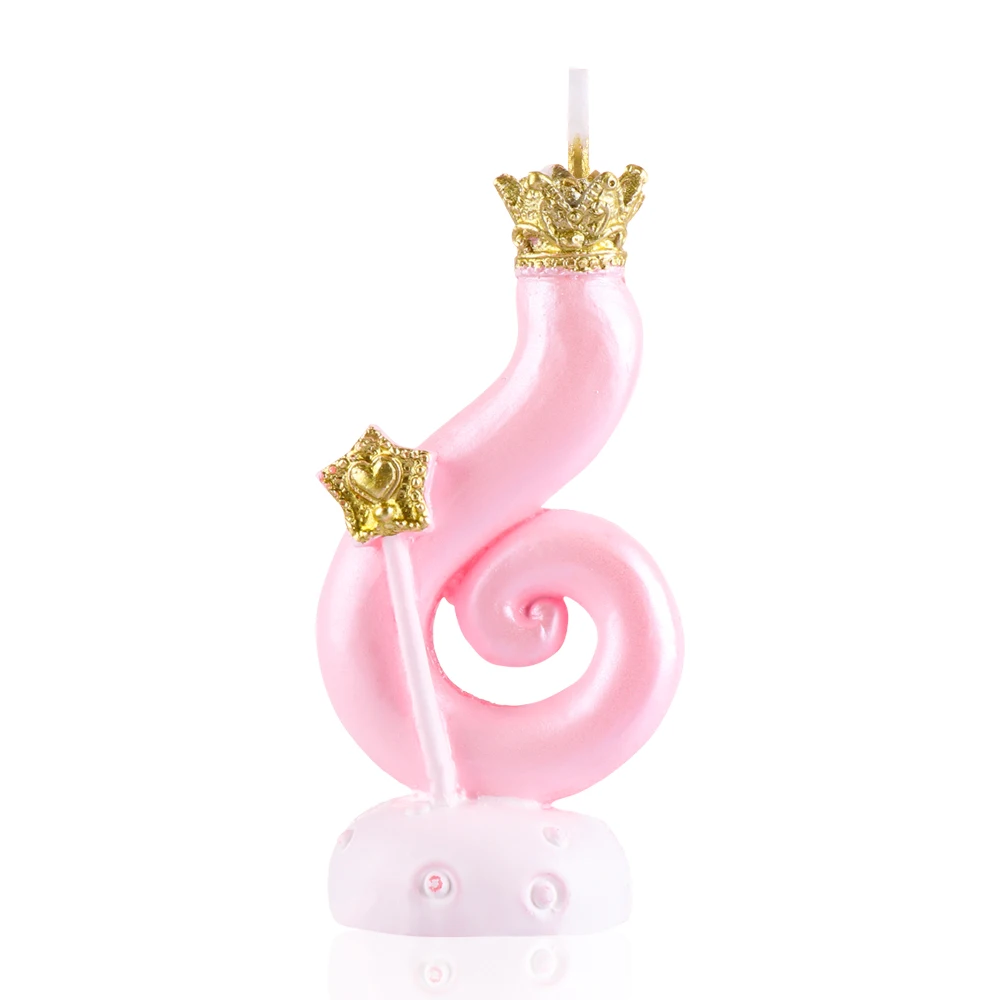 Новые милые День рождения розовое свеча в форме короны украшение для торта ко дню рождения 0-9 свечи-цифры номер для детей для вечеринки по случаю Дня Рождения