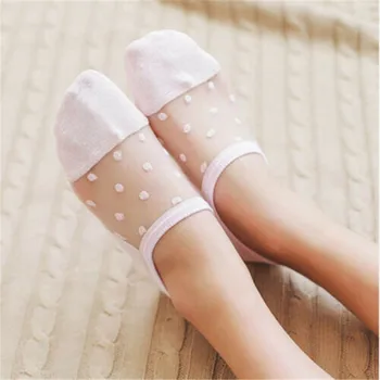 

Women Pretty Lace Spliced Socks Crystal Glass Silk Knit Cute Transparent Summer See Through Breathable Invisible Ankle Socks Hot