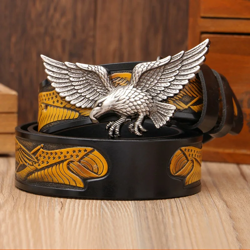 New Fashion Famous Eagle Design Belts for Men Cowskin Leather Belt
