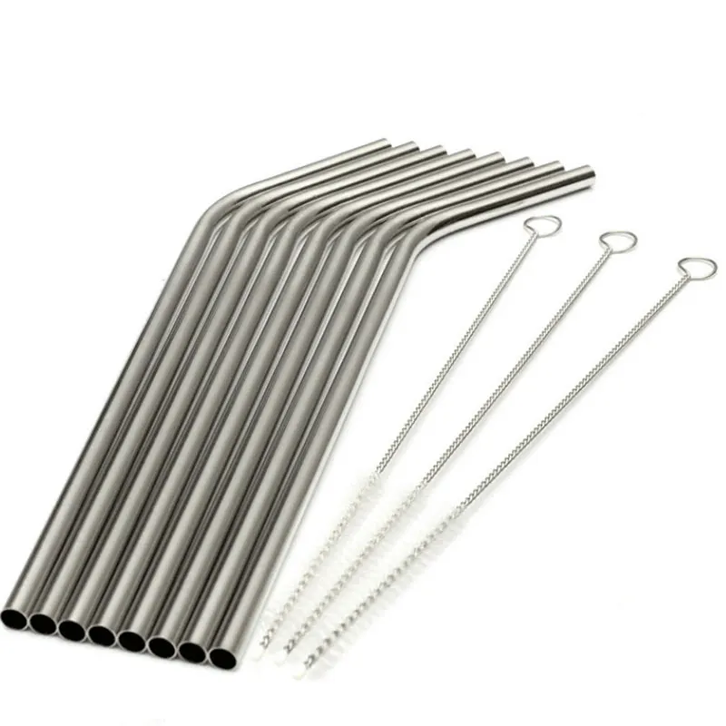 

8Pcs Stainless Steel Metal Drinking Straw Straws with 3 Cleaner Brush Kit New MU