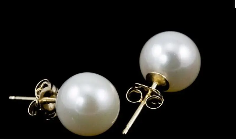 

PAIR OF HUGE 11-12MM NATURAL SOUTH SEA GENUINE WHITE PEARL STUD EARRING 14k