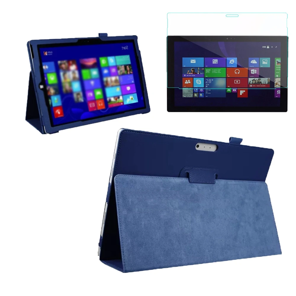 

For Microsoft Surface Pro 4 12.3" All-in-One Protective Rugged PU Leather Smart Case Auto-Wake UP Fold Holder +Screen Protector