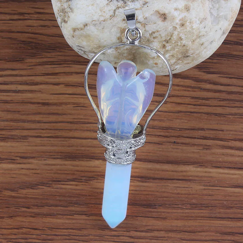 KFT Natuarl Healing Crystal Quartz Hexagonal Carve Angel Stone Pendulum Pendant Fluorite Pink Quartz Opalite Opal Women Jewelry - Image 4