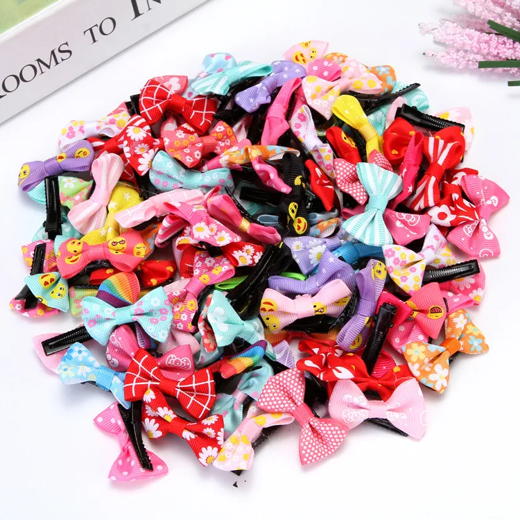 

1PC/Lot Small Mini Bow Hairgrips Sweet Girls Solid Dot/ Stripe Printing Whole Wrapped Safety Hair Clips Kids Hairpins