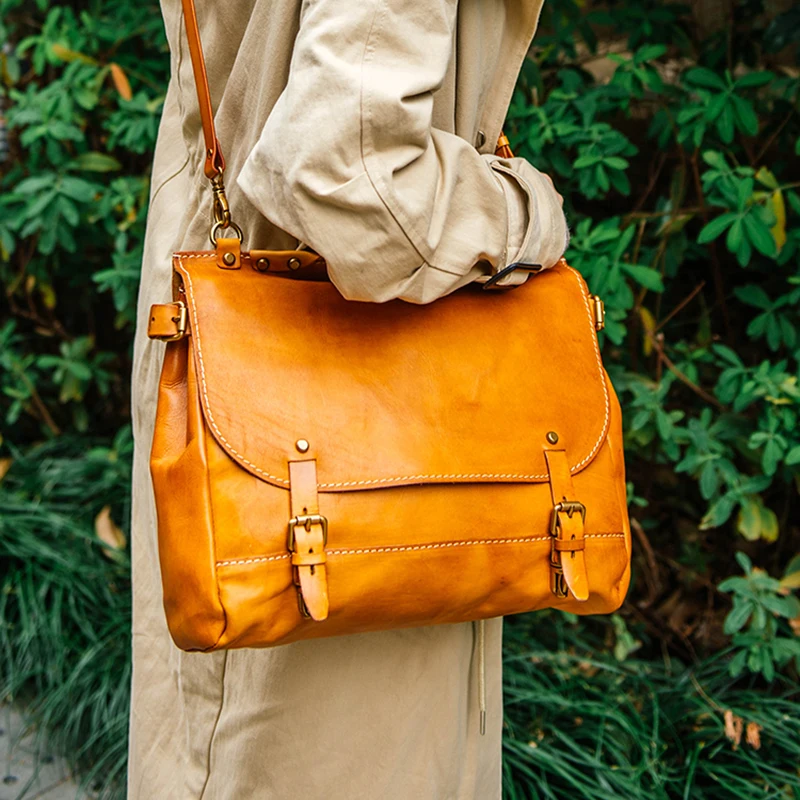 AETOO Tanning leather handmade tot bag retro head cowhide Cambridge bag Leather portable shoulder crossbody bag