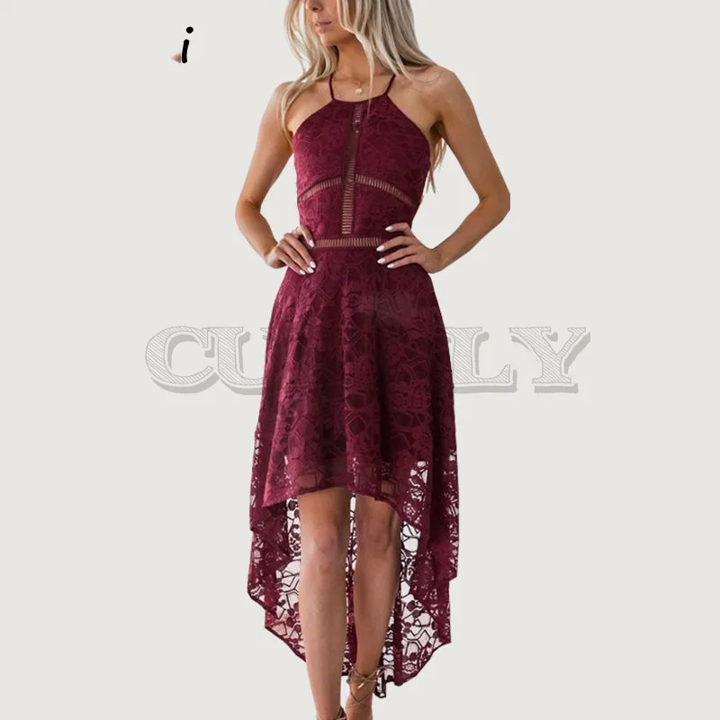

Cuerly Hollow out sexy lace dress women Summer beach party elegant long dress female vestidos Halter casual dresses L5