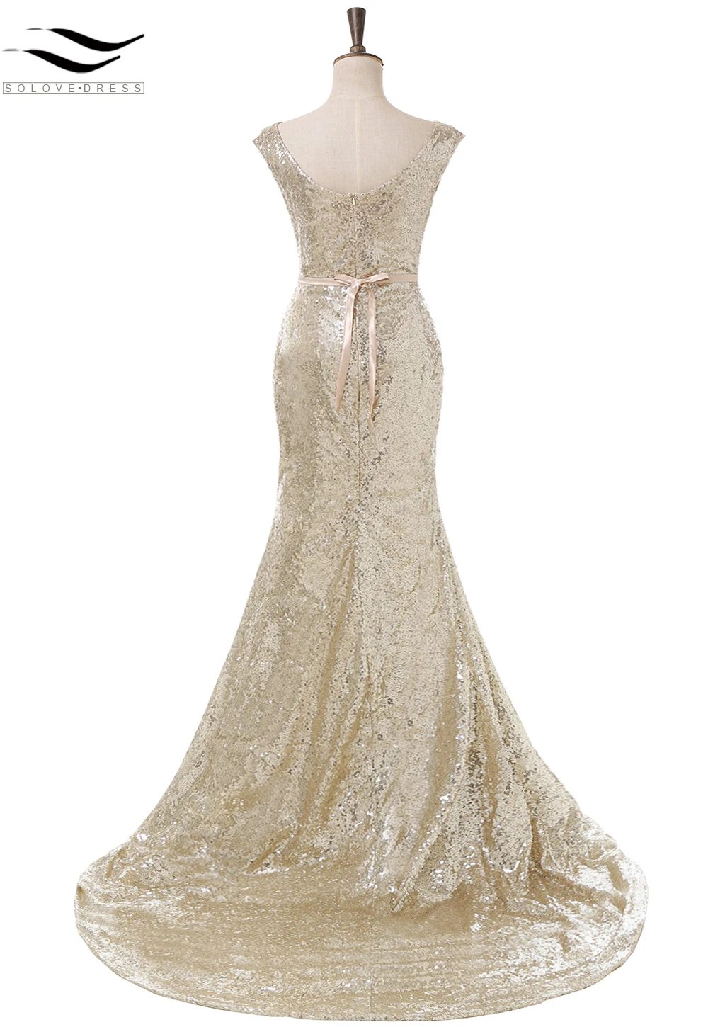 Solovedress эластичная ткань с золотыми блестками Русалка Длинные вечерние платья Кепки с рукавами вечернее платье vestido de fiesta SL-E016