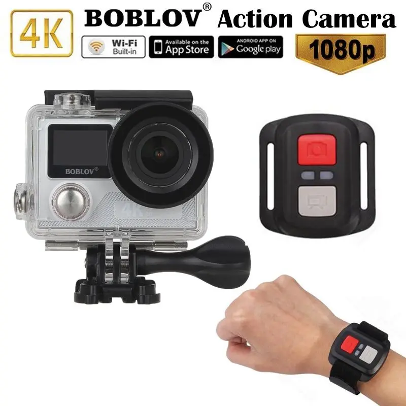 

Boblov H8 Pro 4K HD WiFi Sports Action Camera 2.0 240*320 TFT +0.95 Statu Screen w/Remote Control Silver with SD Card