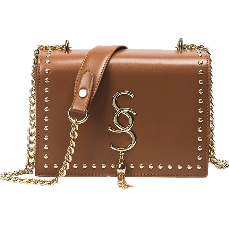 

Europe and United States fashion high grade PU leather bag 2017 mirror rivet design small square handbag box bag shoulder bag