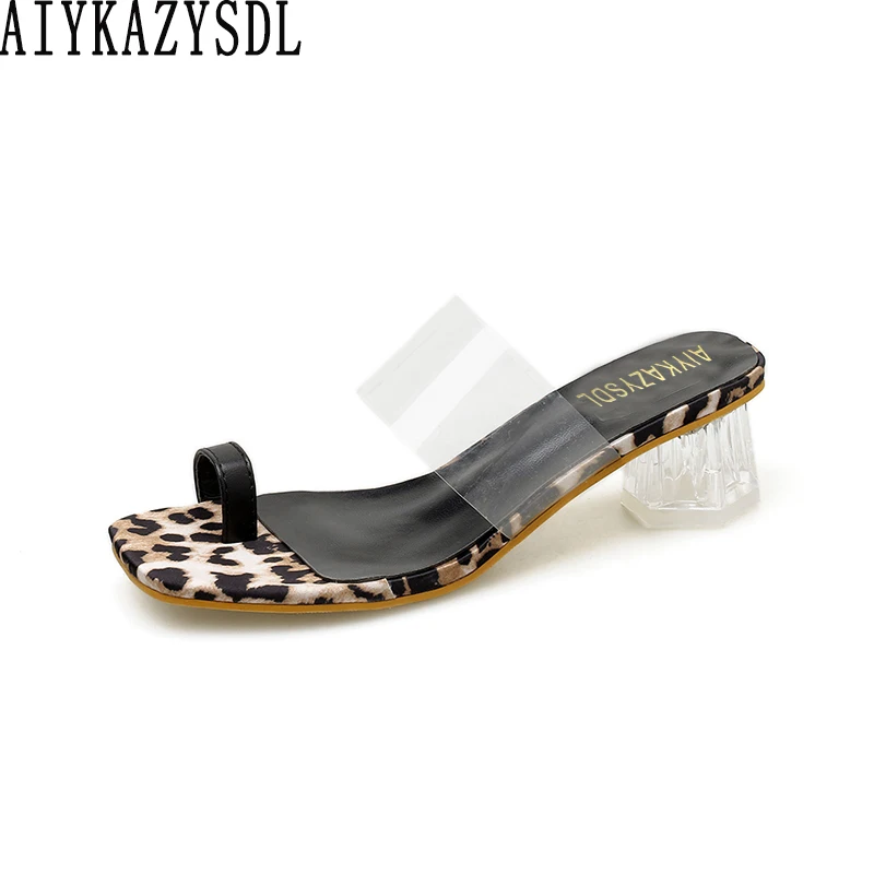 clear leopard slides