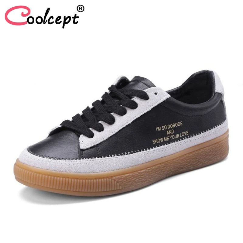 

Coolcept Fashion Women Korean Real Leather Flats Shoes Round Toe Lace Up Shoes Daily Leisure Shoes Women Footwear Size 35-39