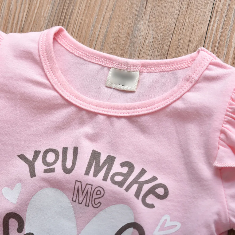 Комплект летней одежды из 3 предметов для новорожденных девочек, топы с короткими рукавами и надписью «You Make Me Smile», штаны с геометрическим рисунком повязка на голову, Одежда для младенцев
