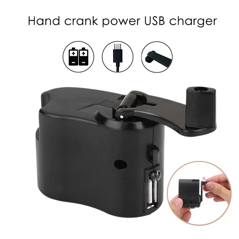 

Durable Hand Crank Charging Hand Power Dynamo ABS Portable Hand Crank Charger Backpack Clockwise Rotation USB