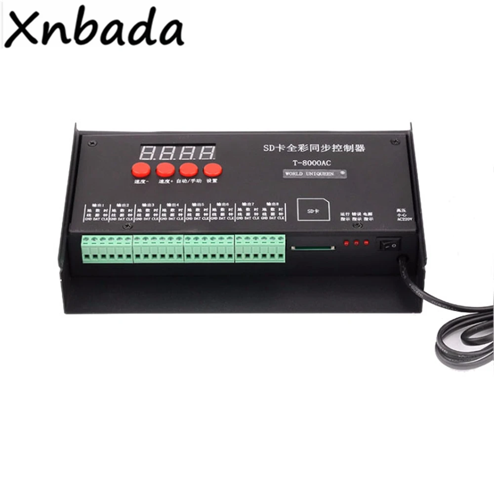 T-8000AC SD карты RGB светодиодный контроллер RGB полный Цвет 8 порты вывода AC220V входной контроллер для WS2812B светодиодные полосы световая лента