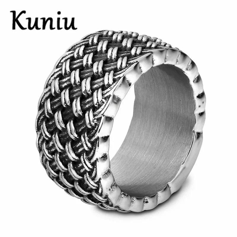 Fashion Gothic Weave Ring Punk Style Stainless Steel Jewelry 11mm Wide Mens Ring Dropshipping