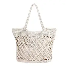 Сумка женская модная тканая соломенная летняя сумка большая пляжная сумка дорожная сумка шоппер сумки на плечо(кремово-белый