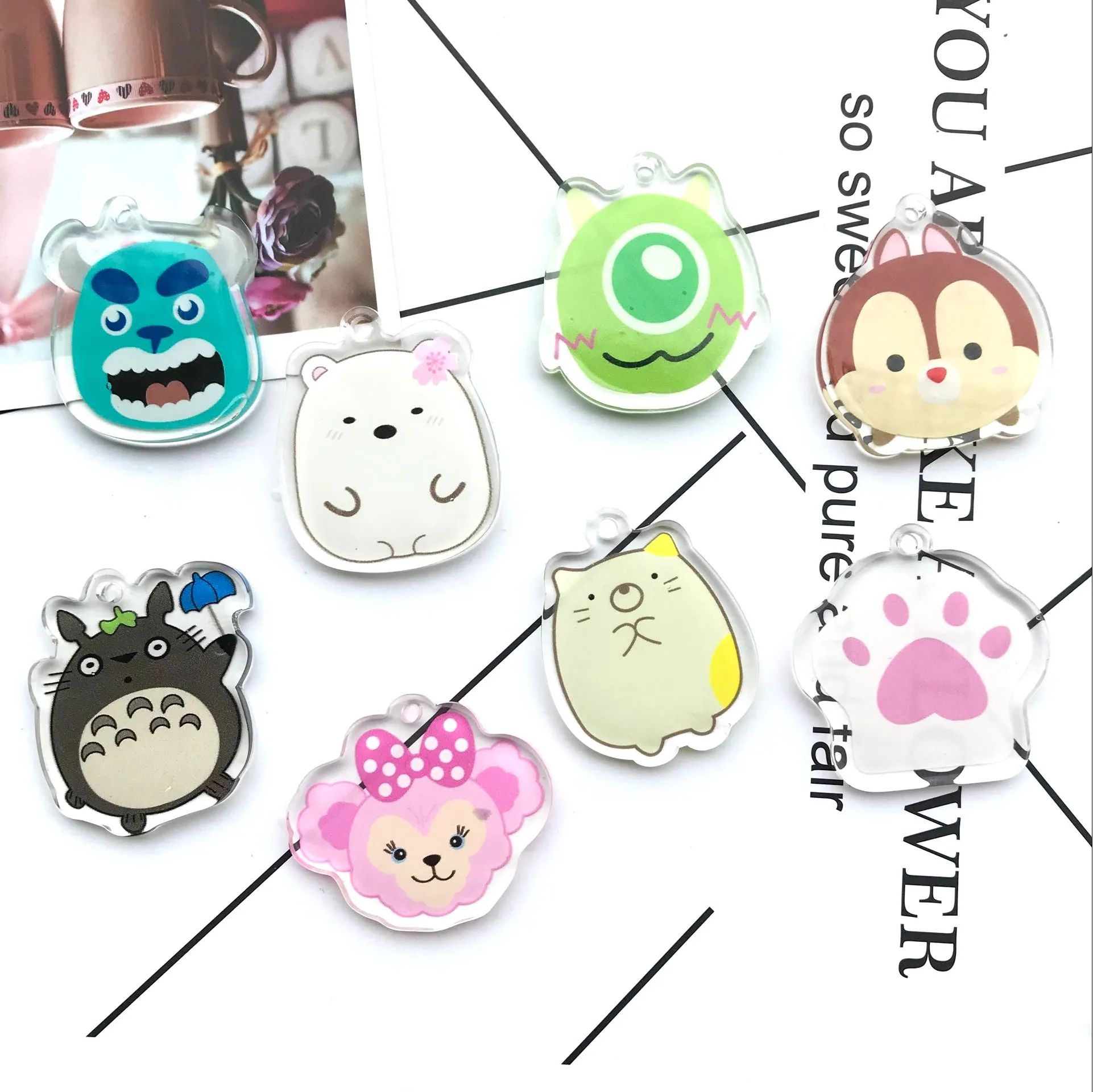 

10pcs new Acrylic cartoon necklace charms keychain pendant necklace pendant for DIY decoration