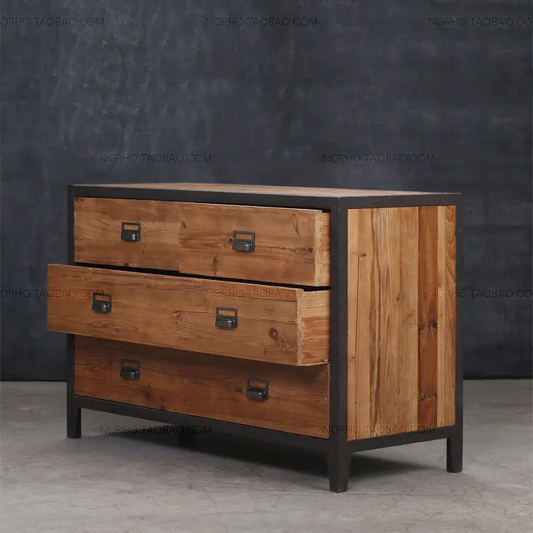 Us French Village Vintage Wrought Iron Wood Sideboard Lockers