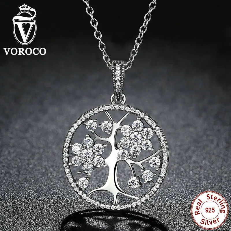 VOROCO Classic 925 Sterling Silver Tree of Life Pendant Necklaces Compatible with VRC Women Fashion Jewelry