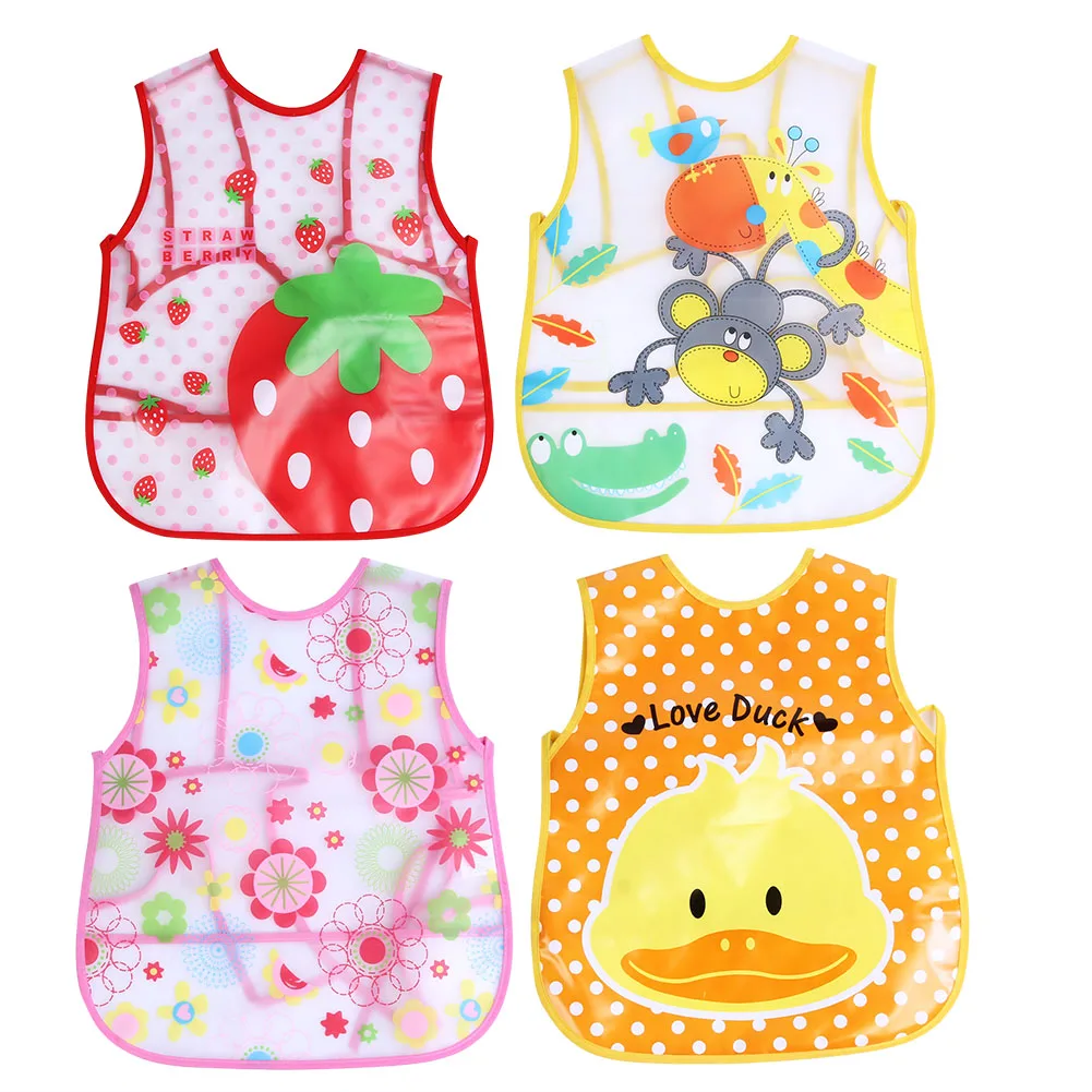 4 Colors Baby Feeding Bibs Cartoon Art Smock Bib Apron Cartoon Children
