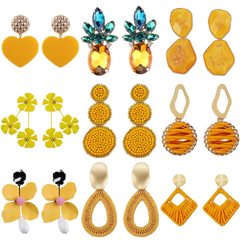 

Miwens 2019 32 Designs Spring Yellow Drop Earrings Girls Flower Heart Beads Crystal Resin Statement Earring Trendy Jewelry A690
