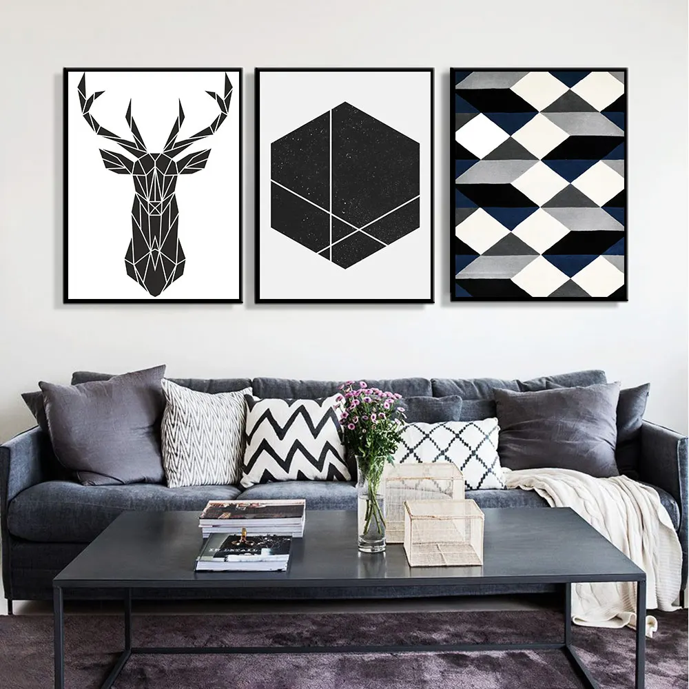 Us 4 33 Nordic Poster And Print Scandinavian Pop Art Deer Geometric Minimalist Cuadros Decorativos Oil Painting Canvas For Home Decor In Painting