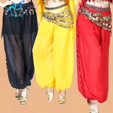 Дамы танец живота костюм шаровары Длинные индийские танцевальные брюки болливудская одежда карнавал представление шифоновый эластичный пояс