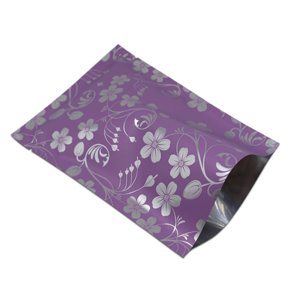 

1200pcs/ Lot DHL Aluminum Foil Flat Open Top Bags Flower Printed Package Bag For Food Tea Storage Vaccum Heat Seal Mylar Pouch