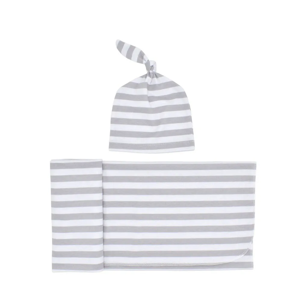 Полосатая шапочка для пеленания для новорожденных, мягкое спальное одеяло, комплект для фотосъемки новорожденных