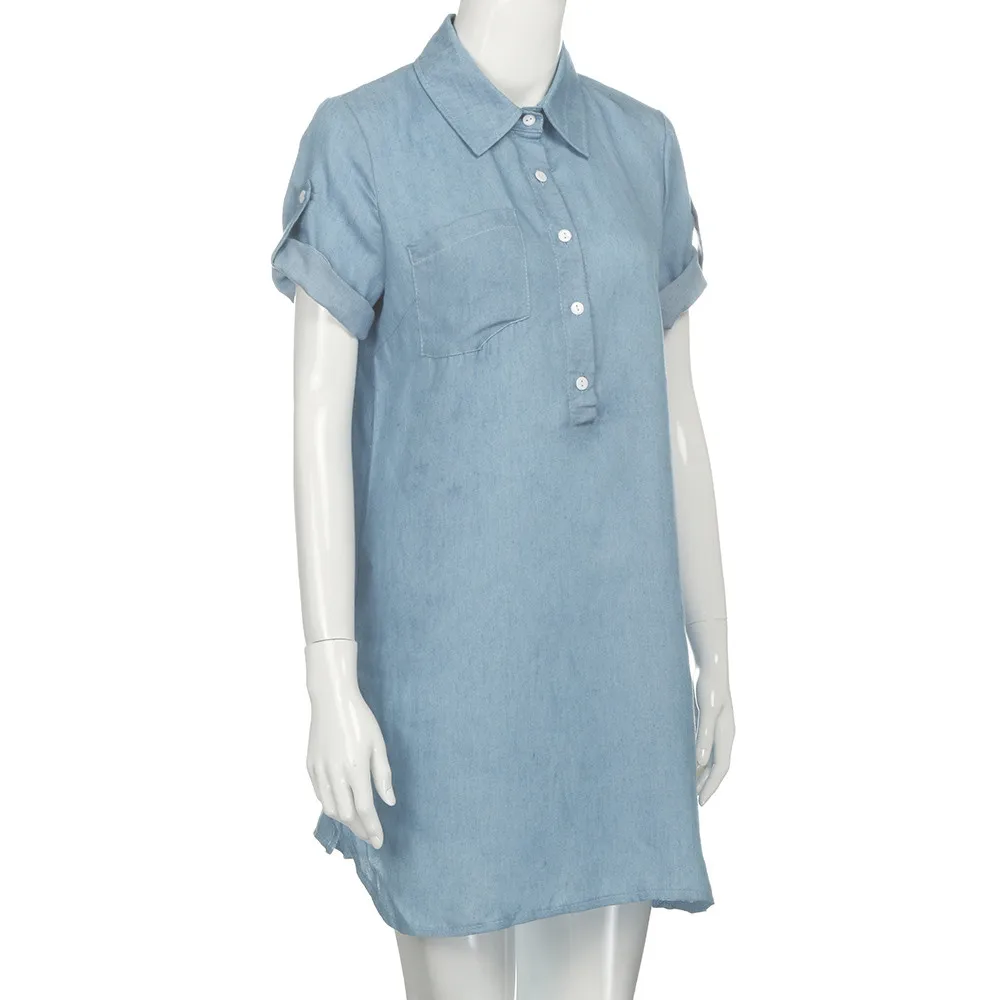 2019 New Solid Denim Dress Summer Hot Sale Women Fashion Lady Casual Office Jeans Mini Dress Short Sleeve Loose Party Clothes