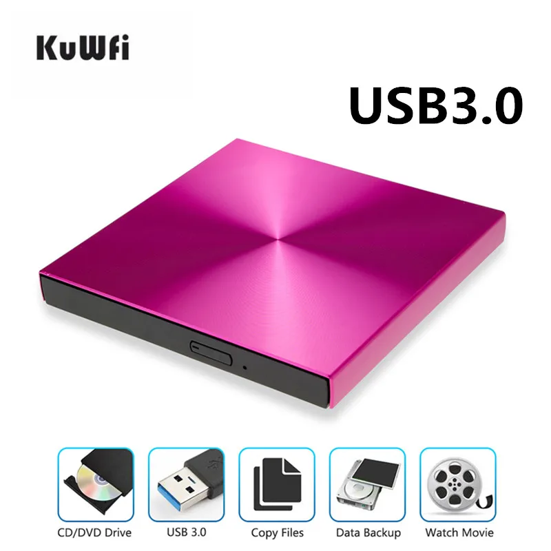 KuWFi USB3.0 Внешний DVD горелки DVD ридер CD-ROM плеер Оптический привод для MAC OS/MacBook,/для ноутбука Apple WIN 10/8/7/XP/linux