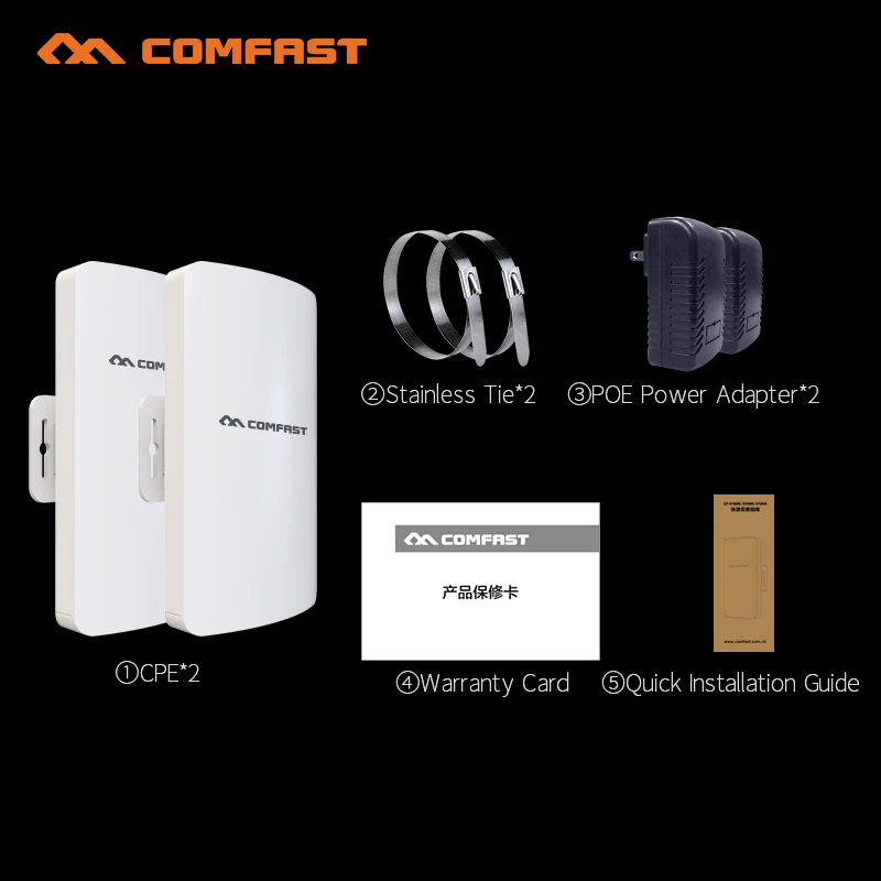 

2Pcs COMFAST CF-E112N 300Mbps 2.4G Outdoor Mini Wireless AP Bridge WIFI CPE Access Point 11dBi WI-FI Antenna Elevator monitoring