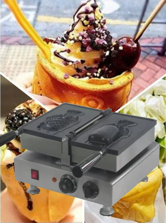 free shipping Electric 1 pcs Big fish taiyaki machine Ice cream cone waffle maker | Бытовая техника