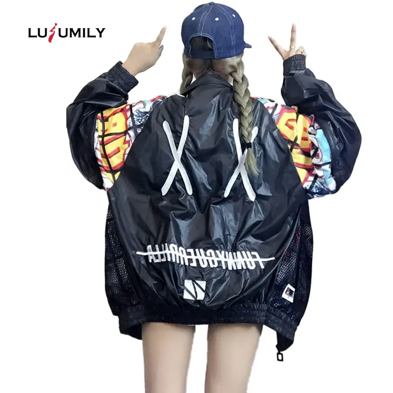 

Lusumily Casual Fashion Harajuku Style Back Hollow Out Bomber Jacket Loosen Jacket Girls Oversize Windbreaker Female Basic Coats