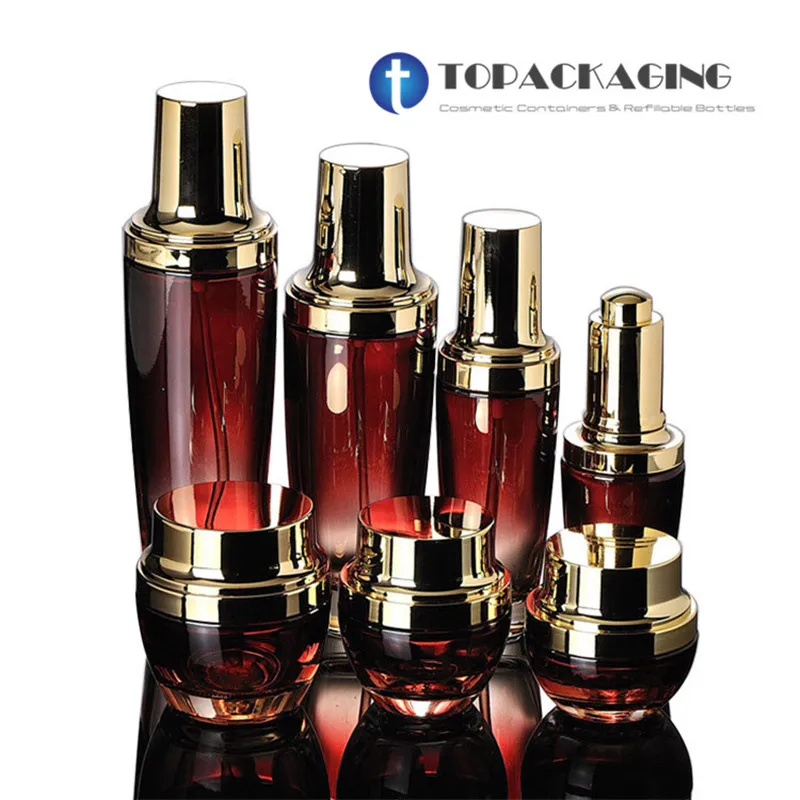 20/30/50G,30/50/100ML Red Glass Bottle,Cream Jar,Empty Cosmetic Container with Lotion Pump,Press Dropper Bottle,Essential Oil