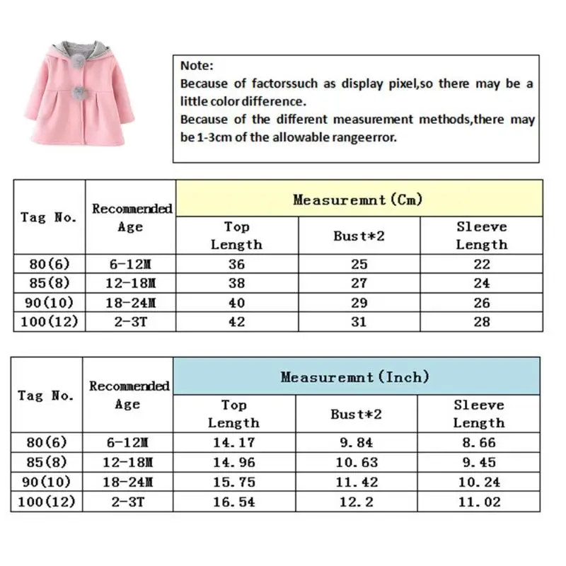 Зимняя теплая детская верхняя одежда; пальто с капюшоном с заячьими ушками для маленьких девочек; куртки с длинными рукавами и помпонами; однотонная верхняя одежда для девочек; детская одежда