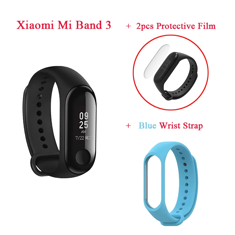 Глобальная версия Xiao mi Band 3 Smart Bluetooth mi band 3 фитнес-трекер OLED экран Водонепроницаемый умный браслет - Цвет: Add Blue Bracelet