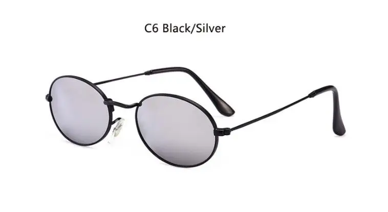 Классические винтажные Овальные Солнцезащитные очки женские/мужские роскошные 90s дизайнерские солнцезащитные очки Симпатичные хип хоп винтажные очки в ретро стиле - Цвет линз: C6 black silver