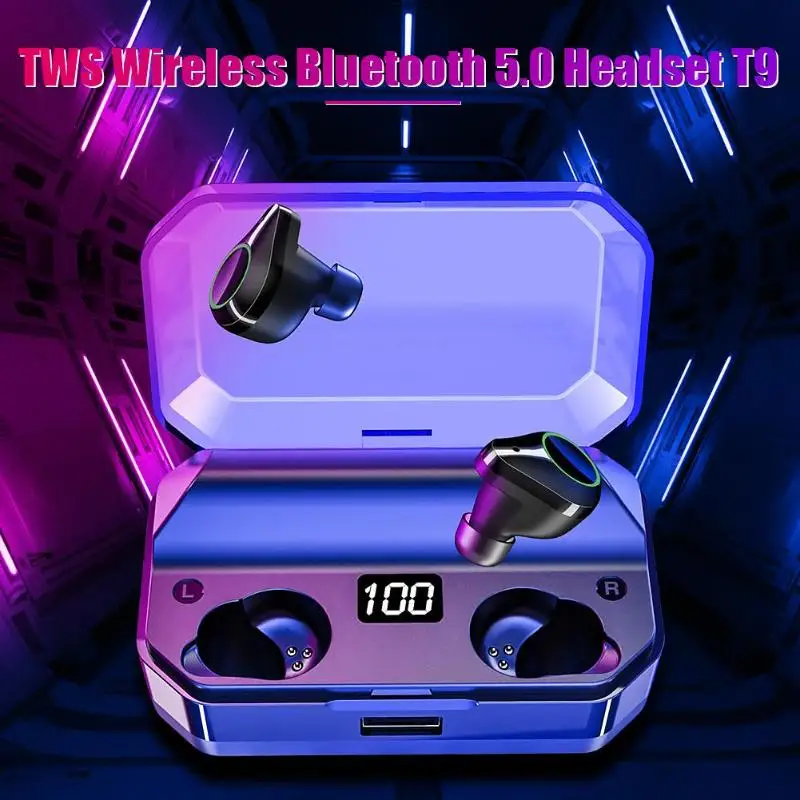 TWS T9 Bluetooth V5.0 гарнитура беспроводные наушники стерео двойной микрофон наушники 7000 мАч большая емкость для зарядки мобильных устройств