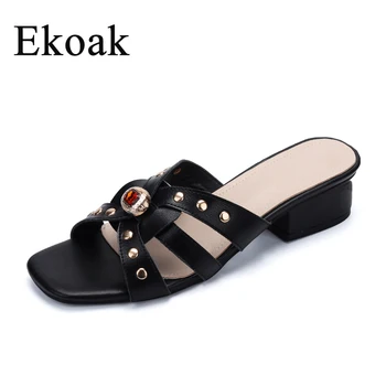 

Ekoak Genuine Cow Suede Leather Crystals Women Sandals Summer Shoes Woman Fashion High Heels Beach Gladiator Women Sandals