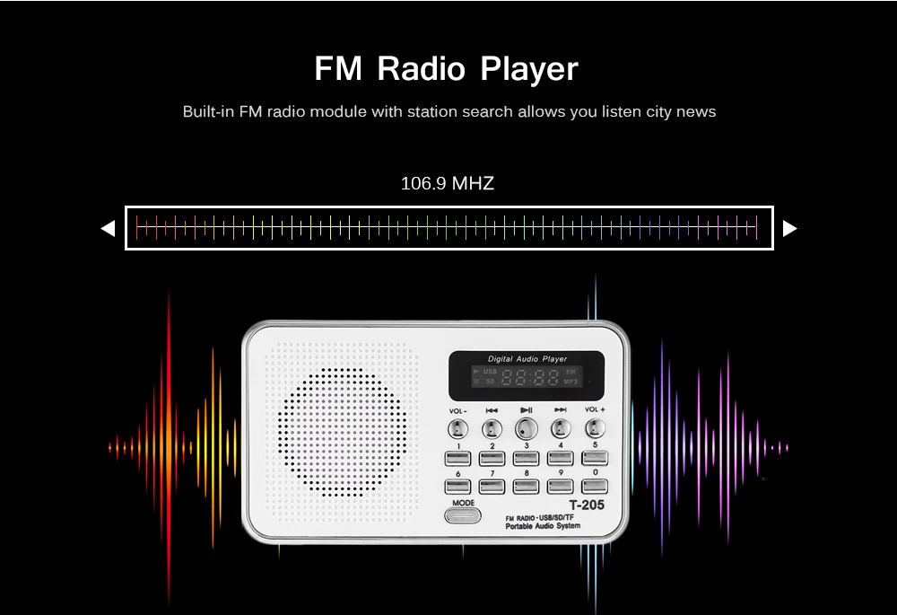 Портативный мини T-205 Hi-Fi карточный динамик цифровой стерео Мультимедийный громкий динамик fm-радио Кемпинг Туризм Спорт на открытом воздухе музыкальный плеер