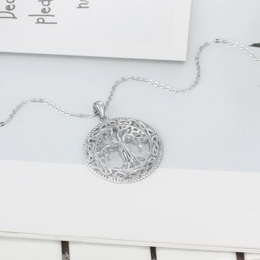 Vintage 925 Sterling Silver Tree of Life Round Pendant Necklace Women Silver Jewelry Birthday Gift for Grandma (Lam Hub Fong) - Image 4