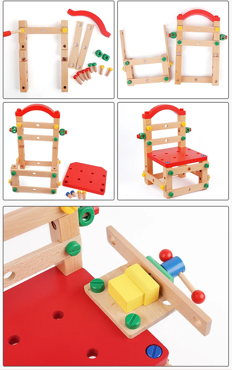 Бесплатная доставка многоцелевой Рабочий стул Деревянные блоки игрушки, деревянные модели и строительные игрушки детские развивающие