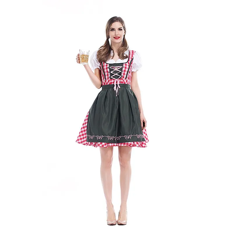 

Womens Oktoberfest Costumes Beer Maid Authentic German Festive Party Dance Club Bar Waiter Bavarian Dirndl Peasant Dress T7