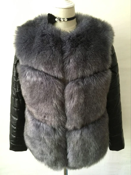 ZADORIN осенне-зимнее женское пальто из искусственного меха лисы с рукавами из искусственной кожи короткий жилет из искусственного меха китайский, из натурального нефрита fourrure femme пальто - Цвет: Dark grey