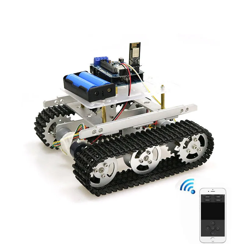 

T100 Handle/Bluetooth/WiFi RC Control Robot Tank Chassis Car Kit For Arduino With UNO R3, 4 Road Motor Driver Board, WiFi Module