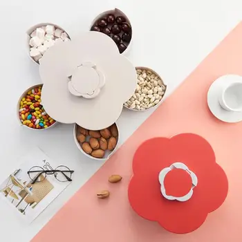 

Creative Petals Rotating Plate Dried Fruit Candy Snacks Storage Box Seeds Saving Tray Acceptance Without Interesting Taste